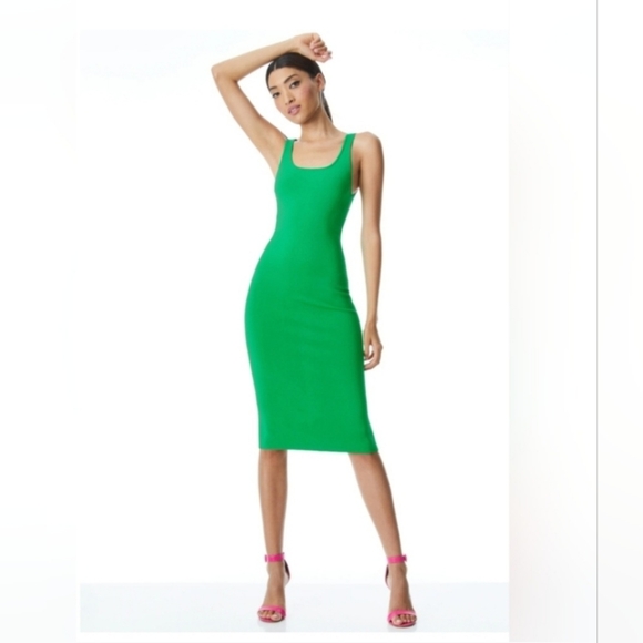 alice + olivia darian green midi dress Size Meduim - Picture 7 of 16